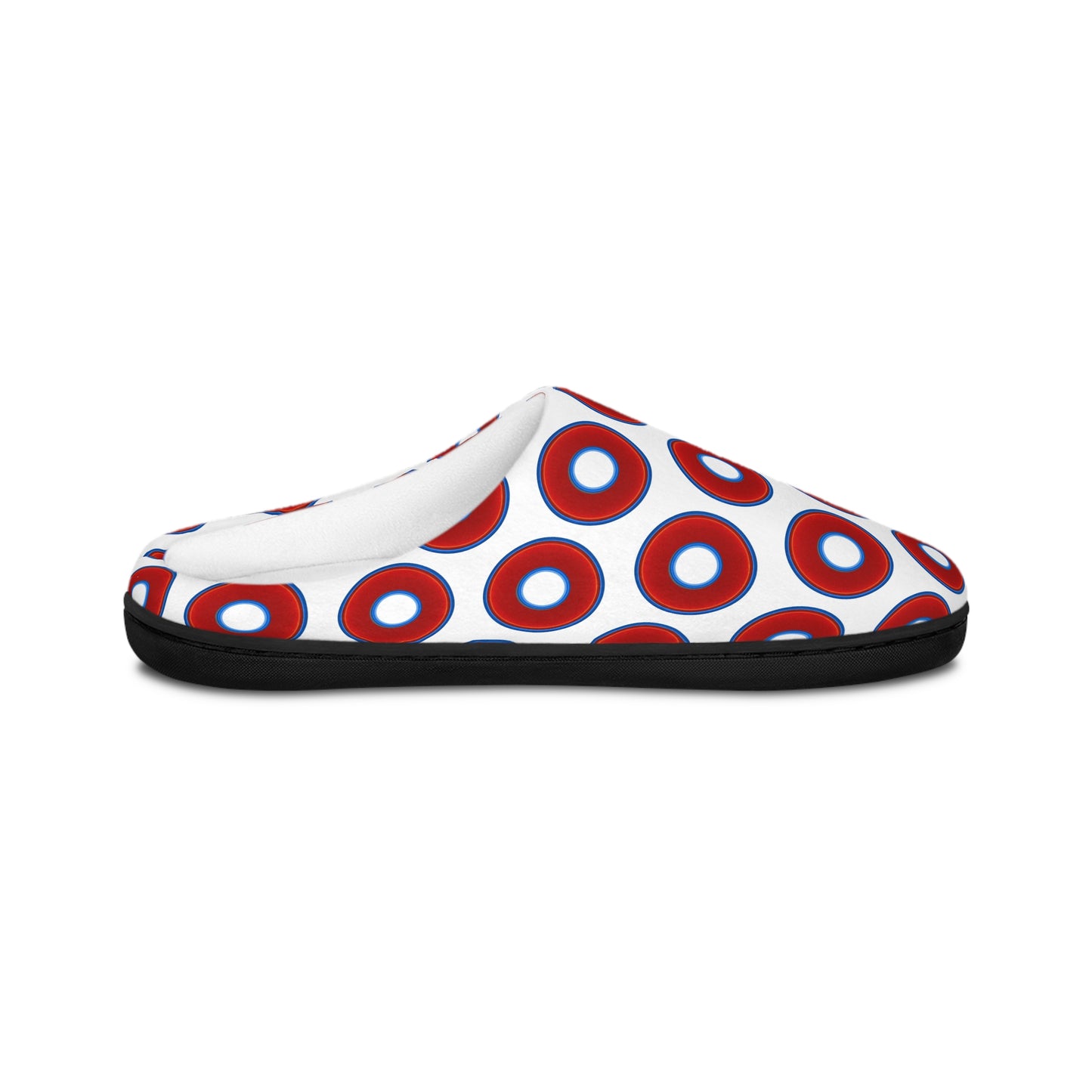 Men's Lumpy Slippers - red vivid donut print w/white background