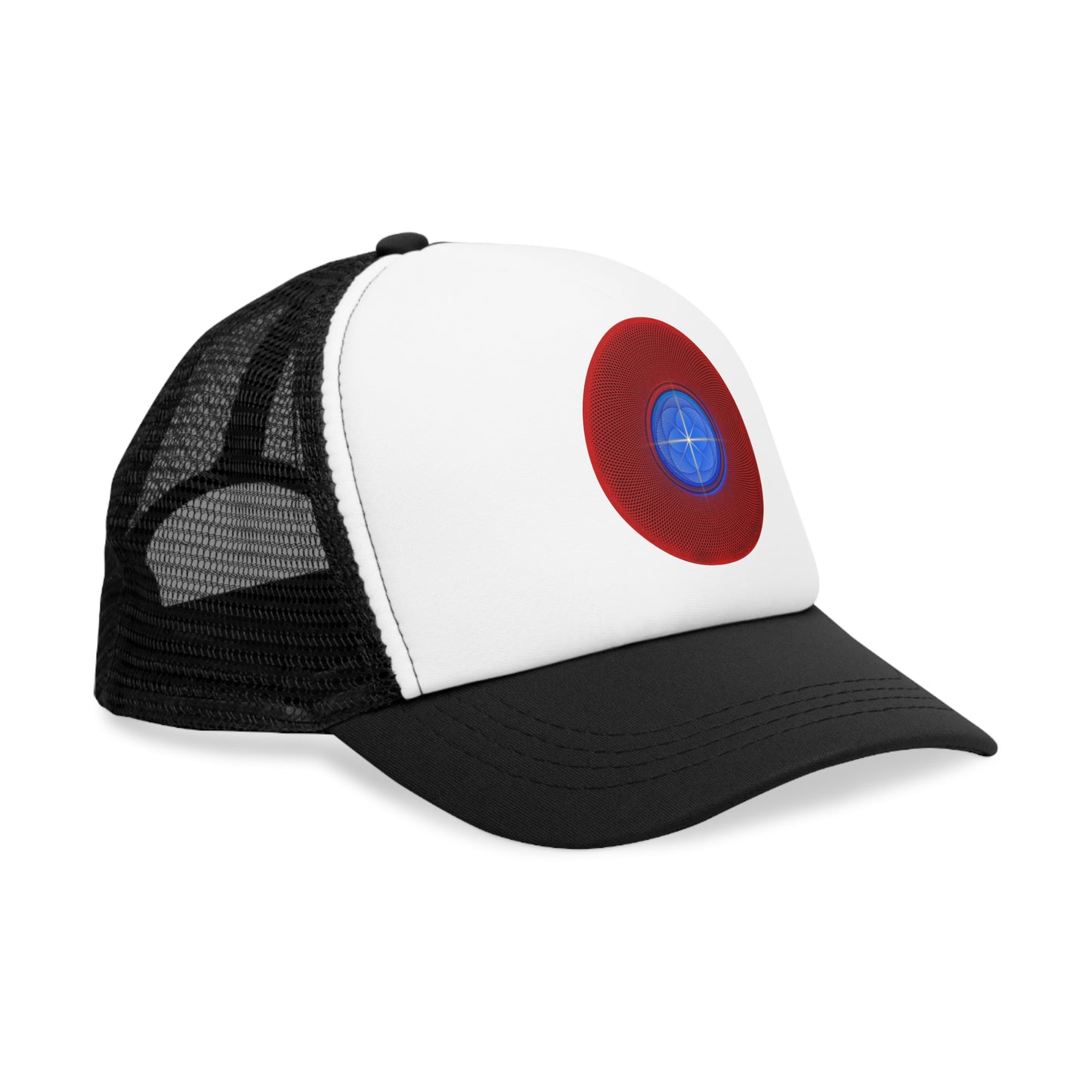 Lumpy Trucker Hat - "Visualize the Flow" - red geometric donut