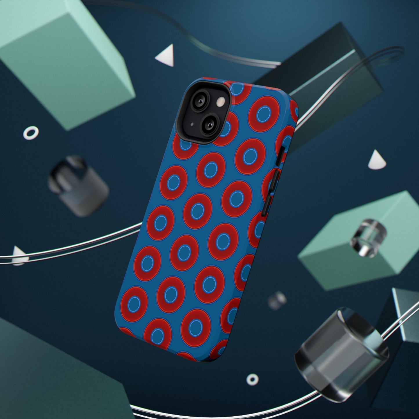 Impact-Resistant Lumpy Donut Case - red vivid donut print w/wavy navy background