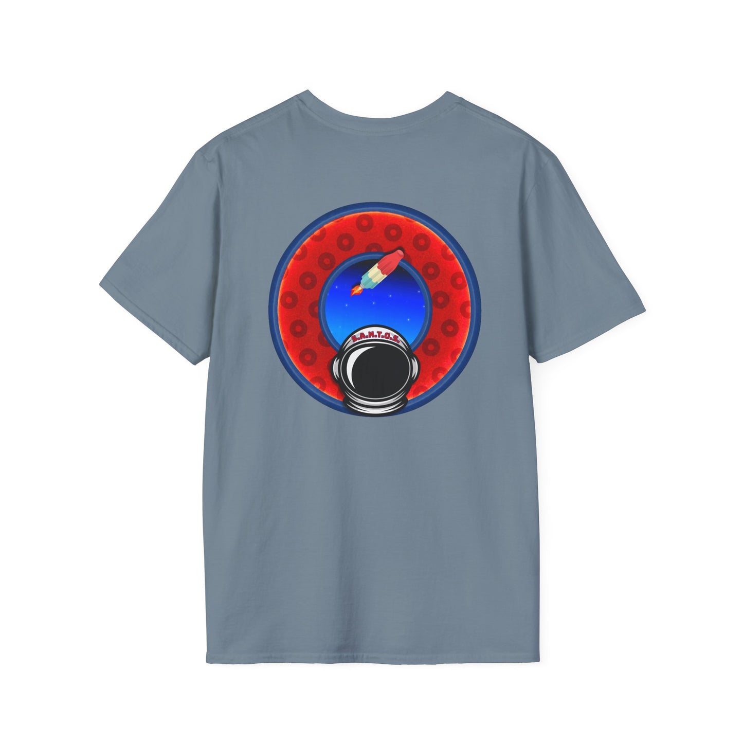 Classic Donut Tee - Unisex Soft-Style - "This is What Donuts Smell Like in Space - YEMSG Donut" - red/blue widemouthed paradox donut