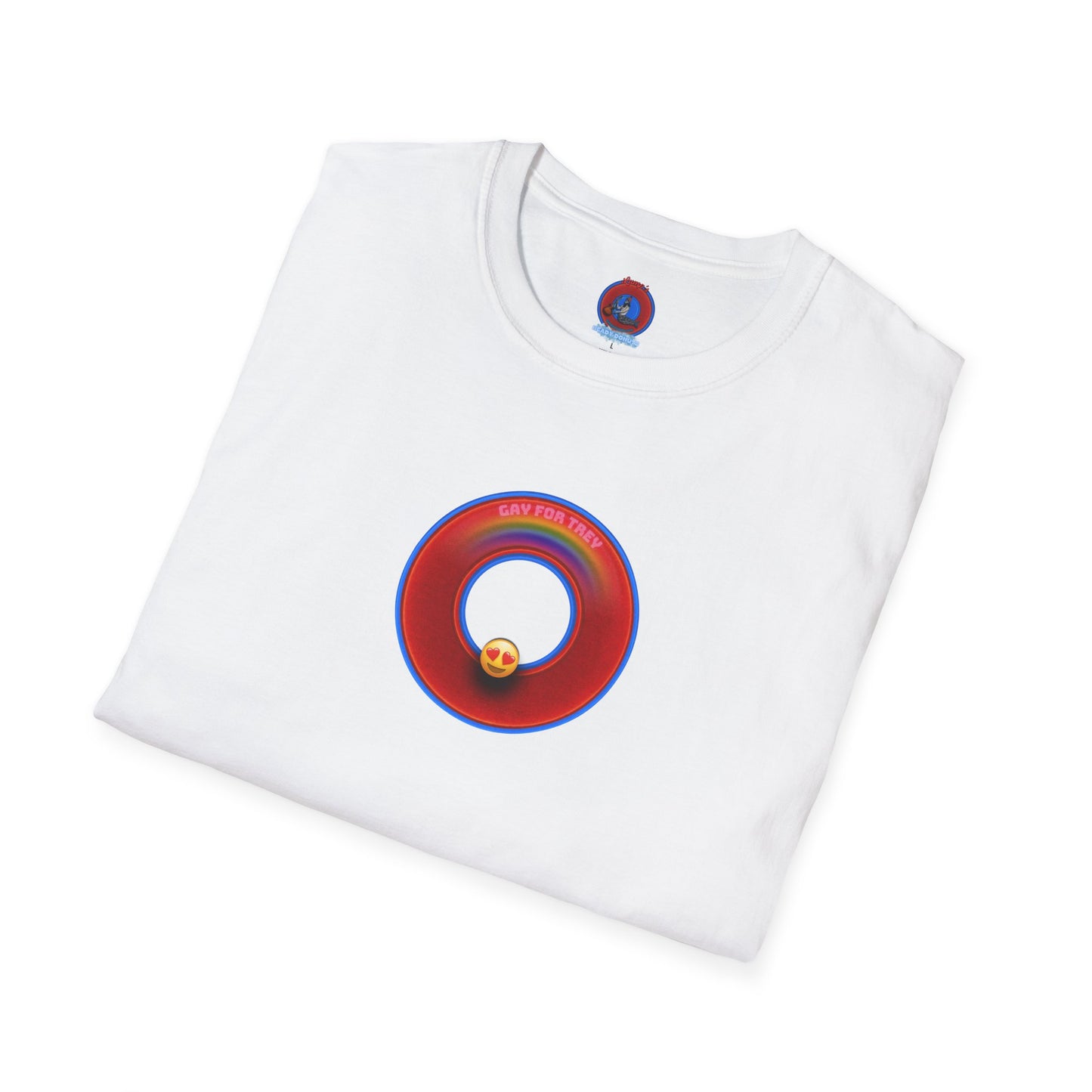 Classic Donut Tee - Unisex Soft-Style - "Yes You Are Mark!" - vivid red/blue donut