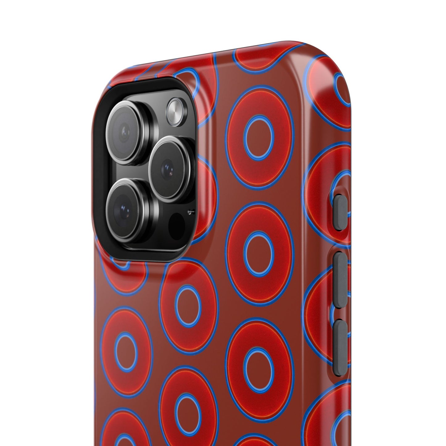 Impact-Resistant Lumpy Donut Case - red vivid donut print w/burnt umber background