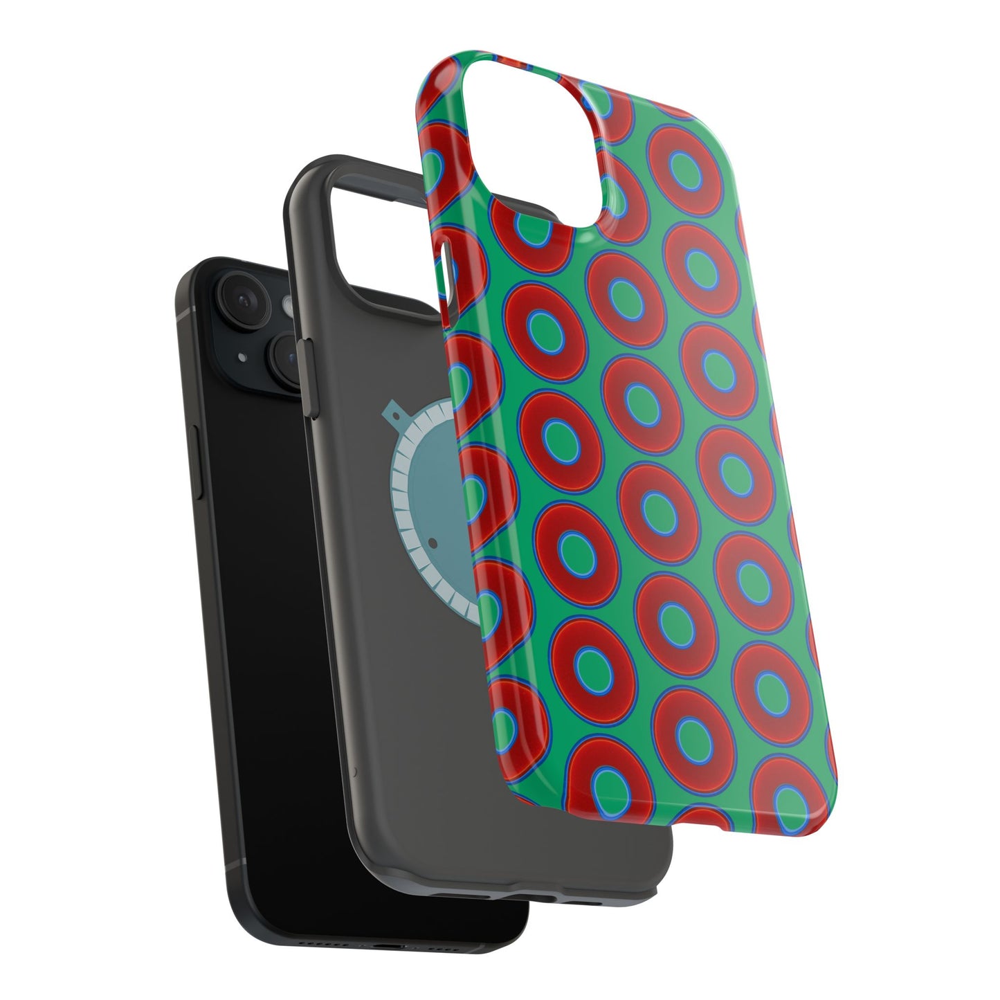 Magnetic Tough Donut Case - red vivid donut print w/jade green background