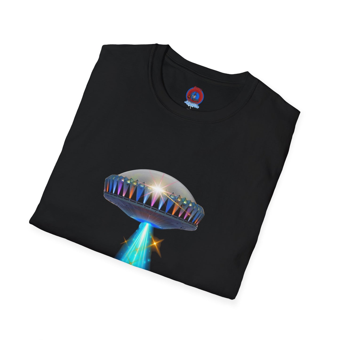 Classic Donut Tee - Unisex Soft-Style - "Donuts now Served on the Mothership" - series 1.0  - variant 6  - tractor-beamed donut