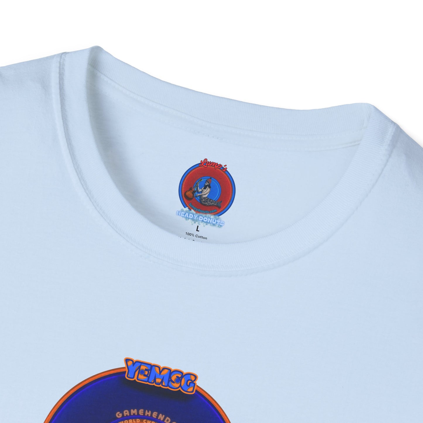 Classic Donut Tee - Unisex Soft-Style - "Diedrich Knickerbocker's Donut" - vivid blue/orange donut - variant 1