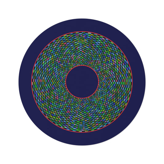 Round Room - 5 ft x 5 ft Lumpy Donut Rug - "Plain Donut" - pixilated multicolor donut w/navy background - variant 1