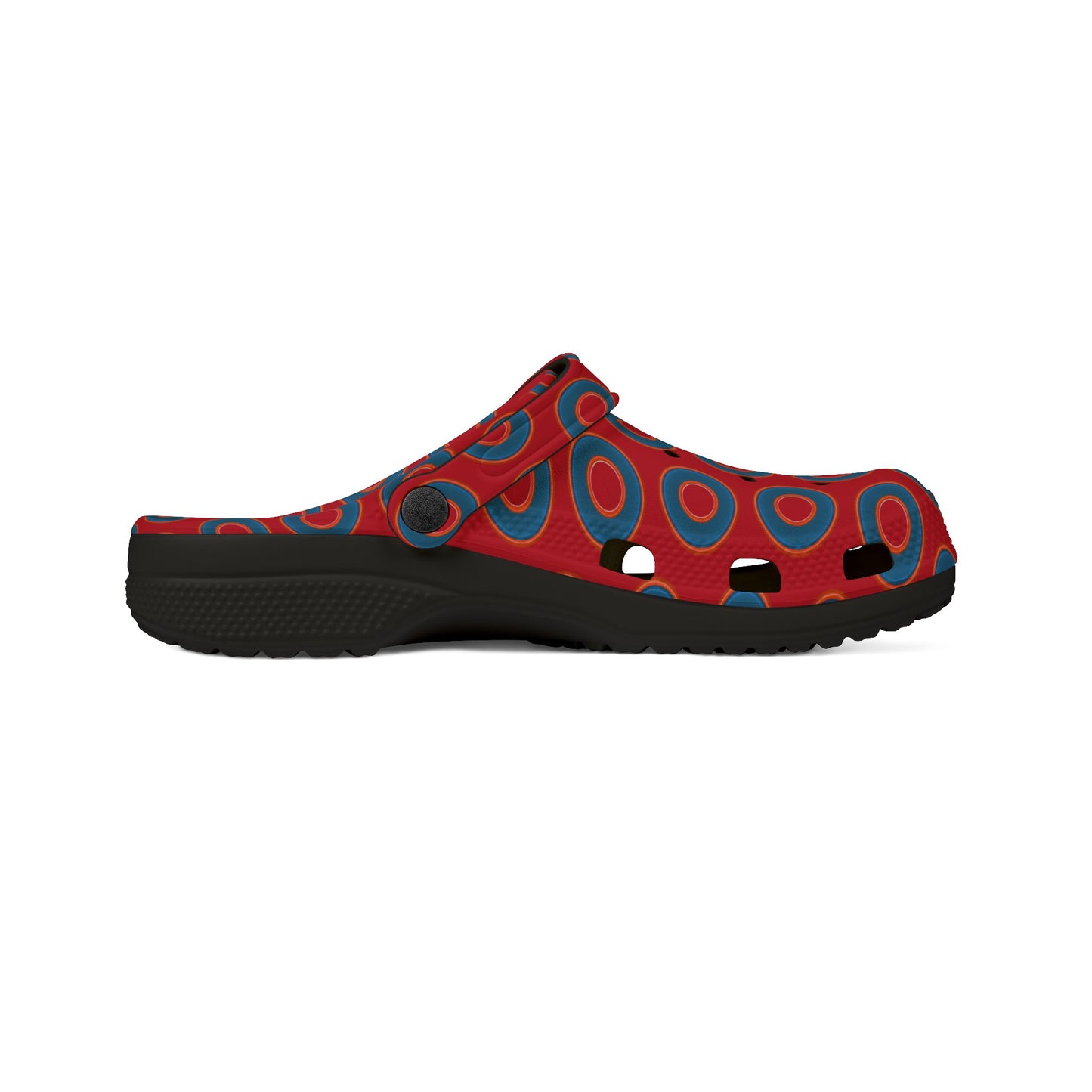 Spatchcocks - donut slip-on shoes - blue rustic donuts w/red background [unisex]