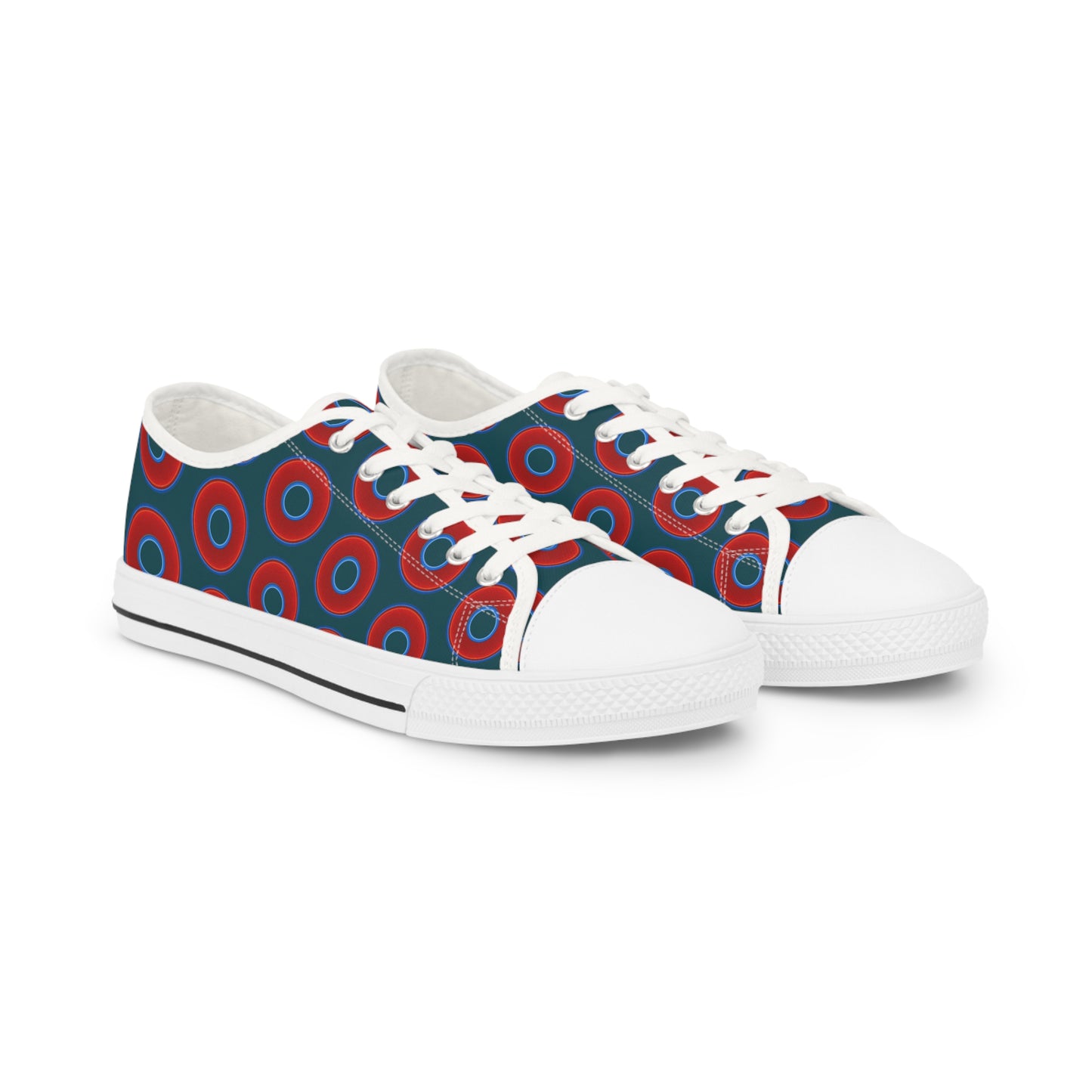Men's - Low Top Chuck Taylors - large vivid red donut print w/midnight green background