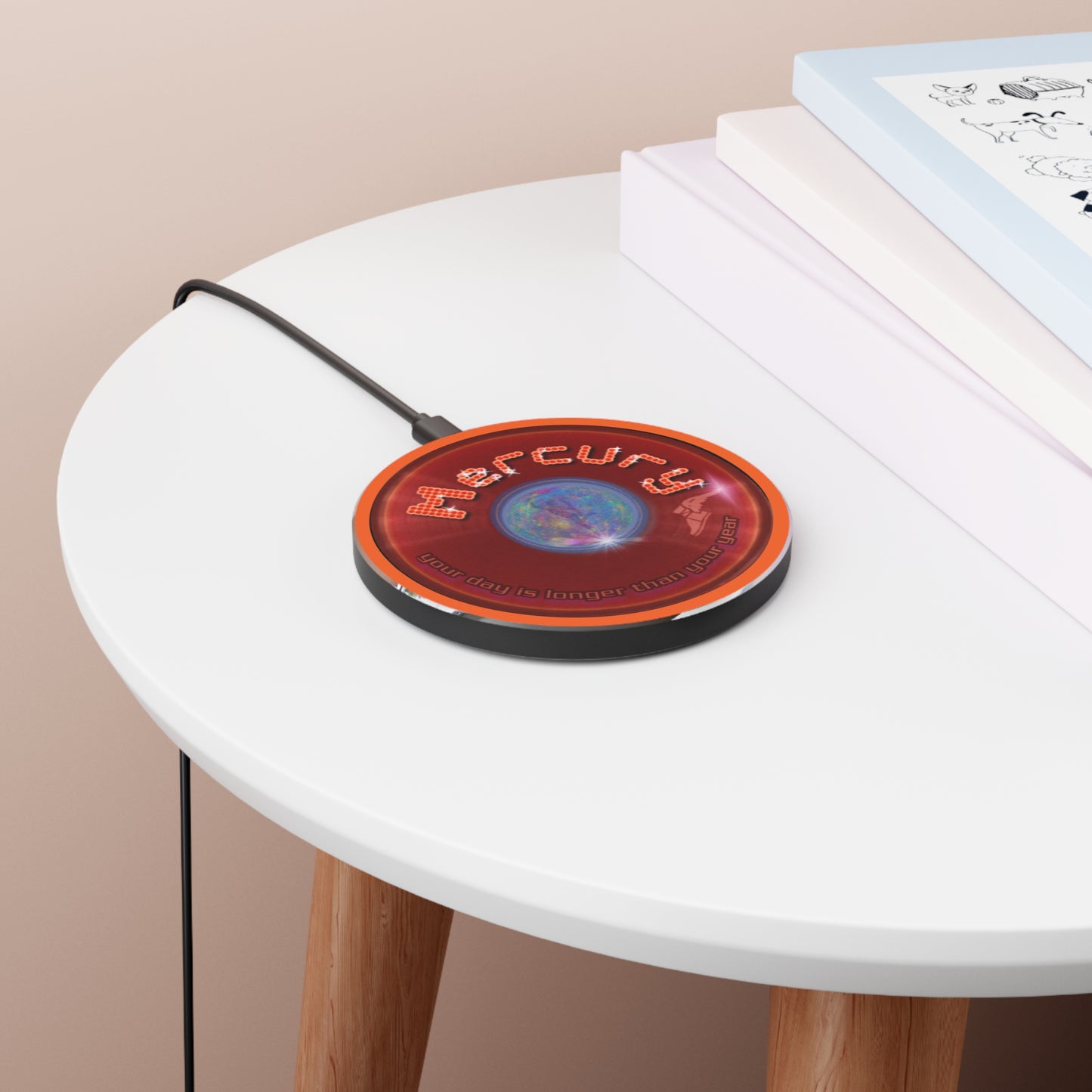 The Flow - Wireless Lumpy Donut Chargers - "Wireless Donut Charger of the Gods" - vivid red w/orange background - variant - 4