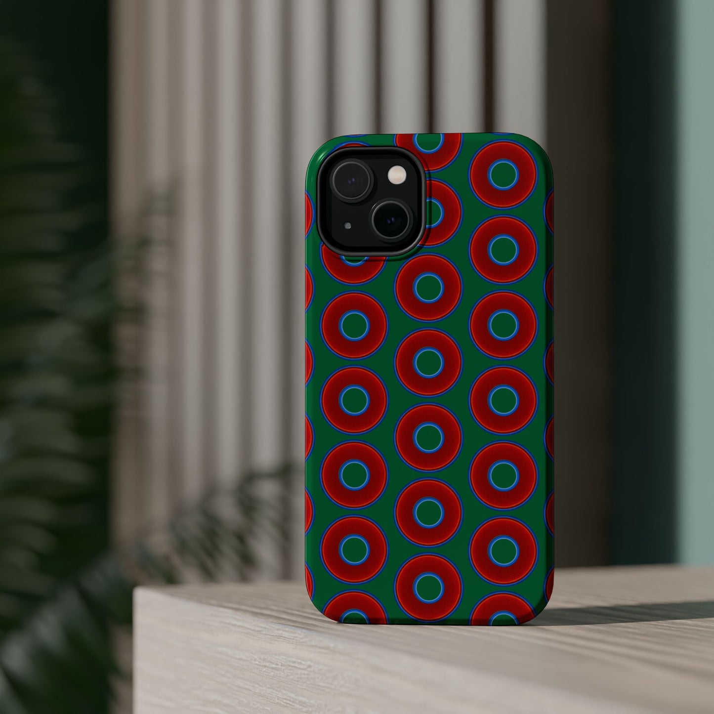 Magnetic Tough Donut Case - red vivid donut print w/green background