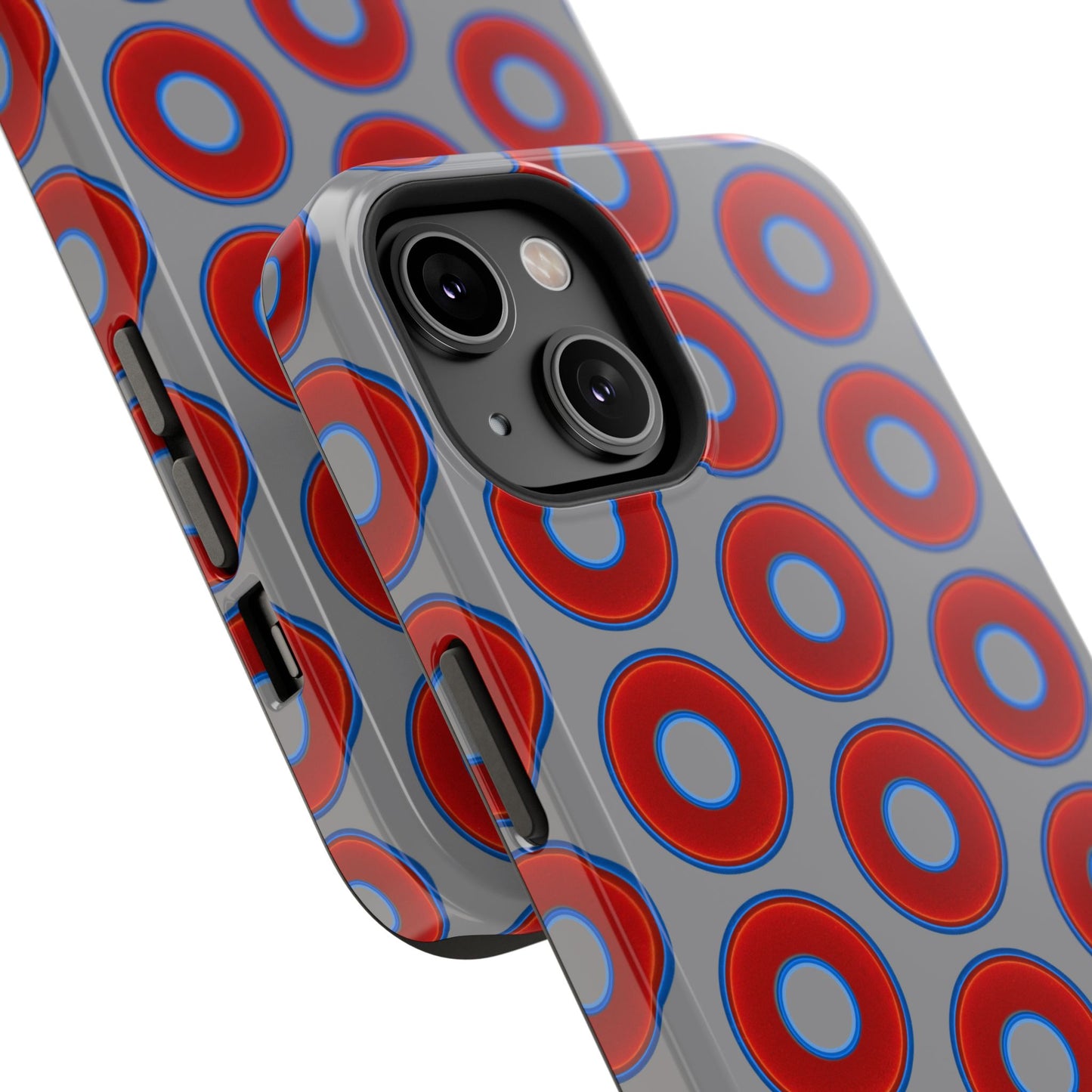 Impact-Resistant Lumpy Donut Case - red vivid donut print w/gray background