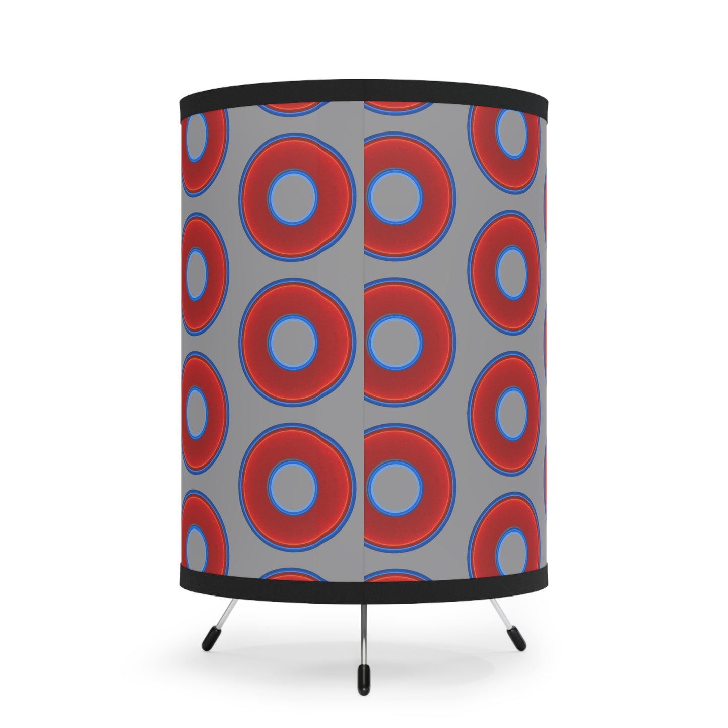 Lumpy Tripod Donut Lamp - vivid red donuts w/gray background