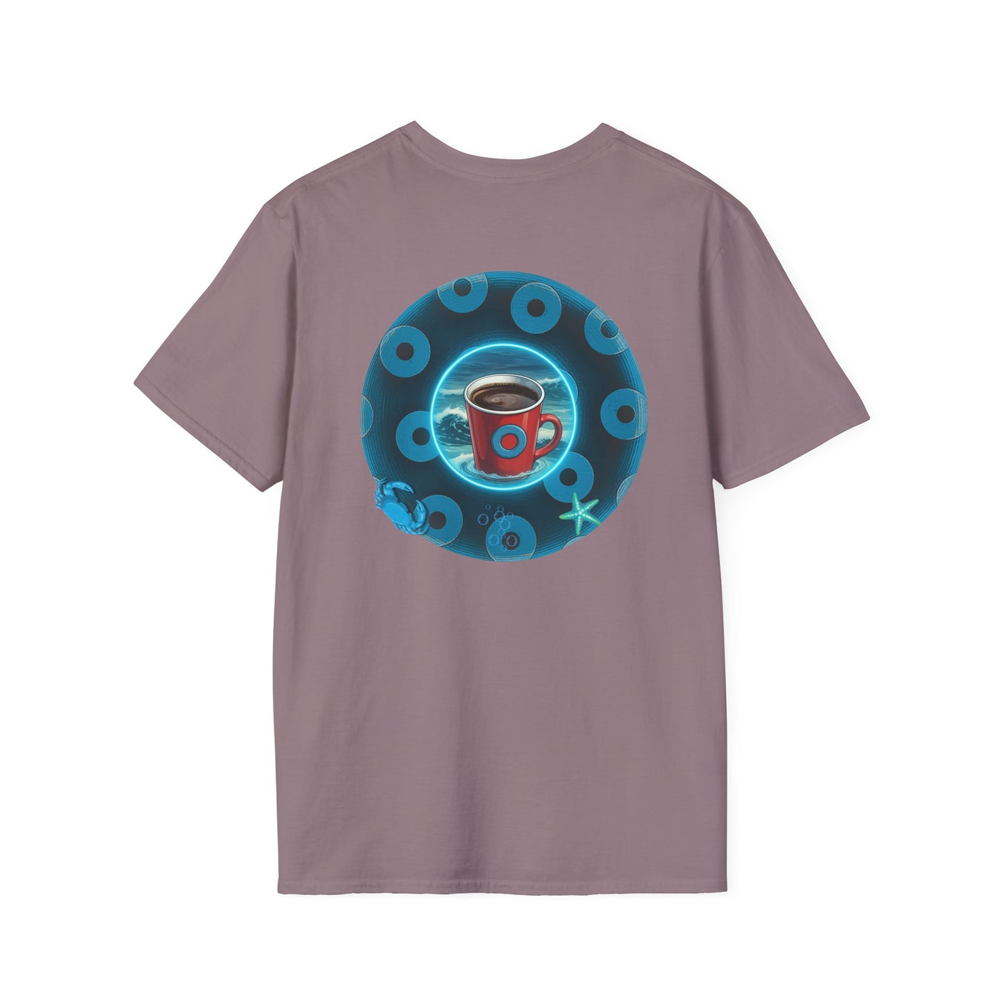Classic Donut Tee - Unisex Soft-Style - "The Leaky Cup" - paradoxical blue/teal ocean donut -