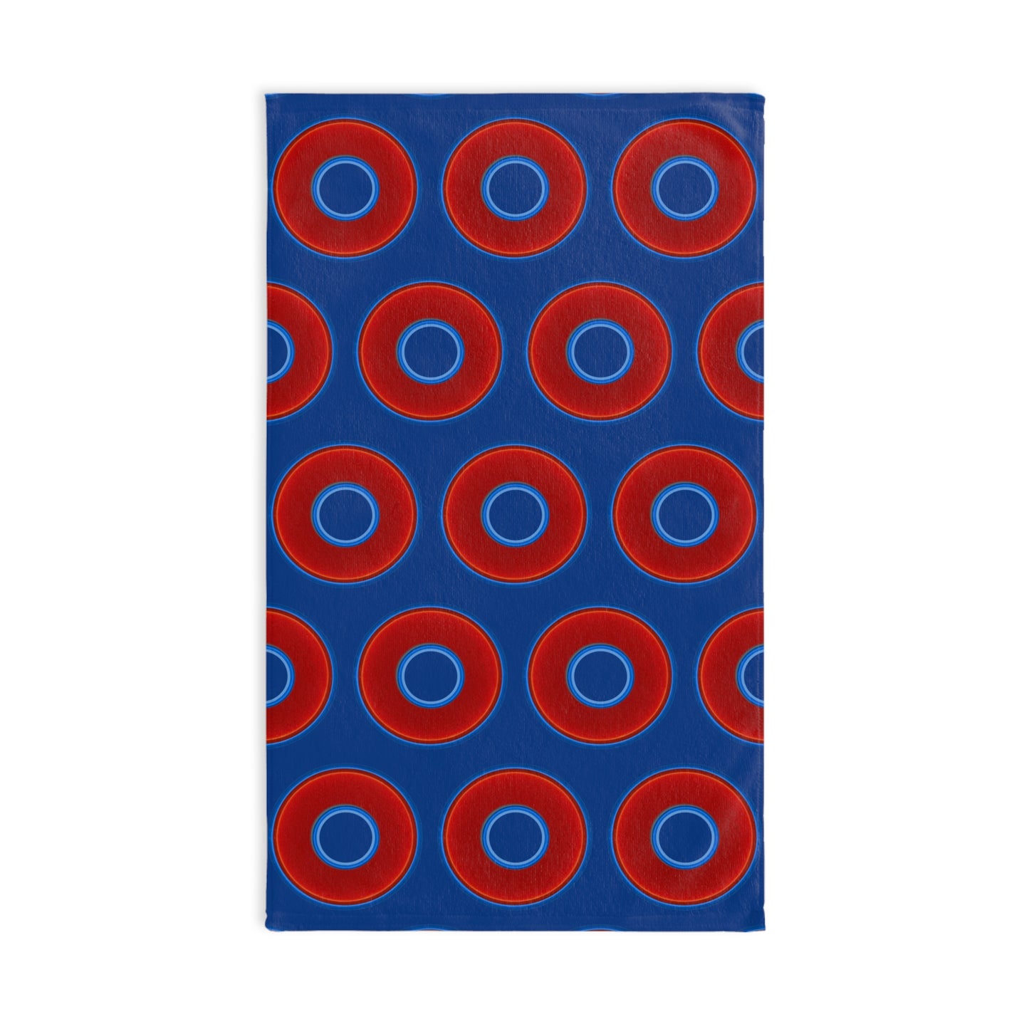 Lumpy Kitchen/Hand Towels - vivid red donuts w/dark blue background