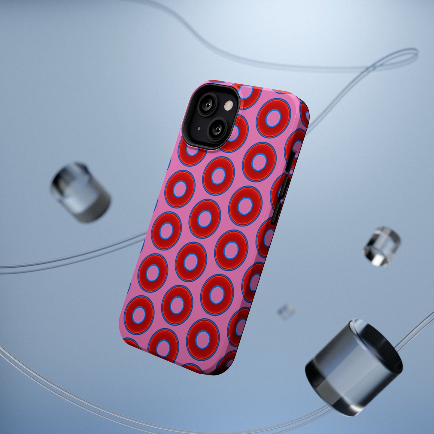 Impact-Resistant Lumpy Donut Case - red vivid donut print w/pink background