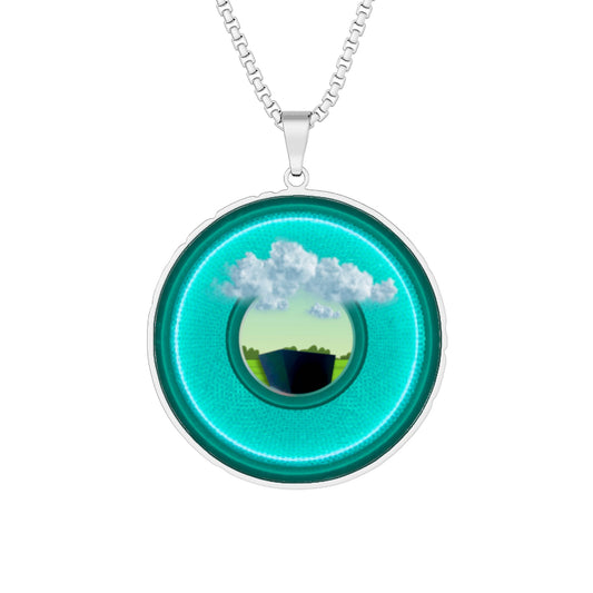 Lump's Heady Donut Necklace - 1" x 1" Stainless Steel Pendant - "Got Rhombus Donut Pendants?" - rustic emerald/turquoise donut - variant 3