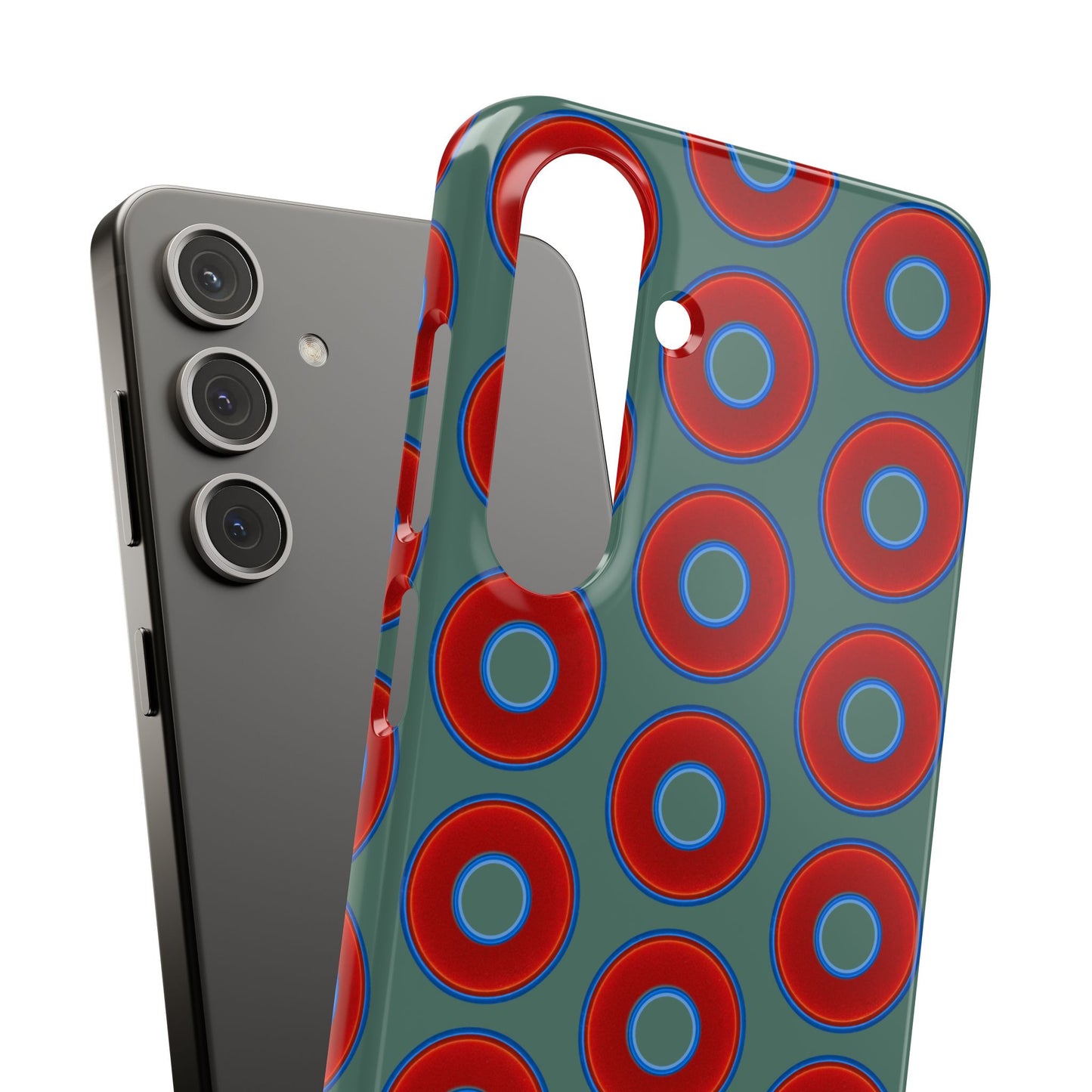 Lumpy Donut Snap Case - red vivid donut print w/Fenway green background
