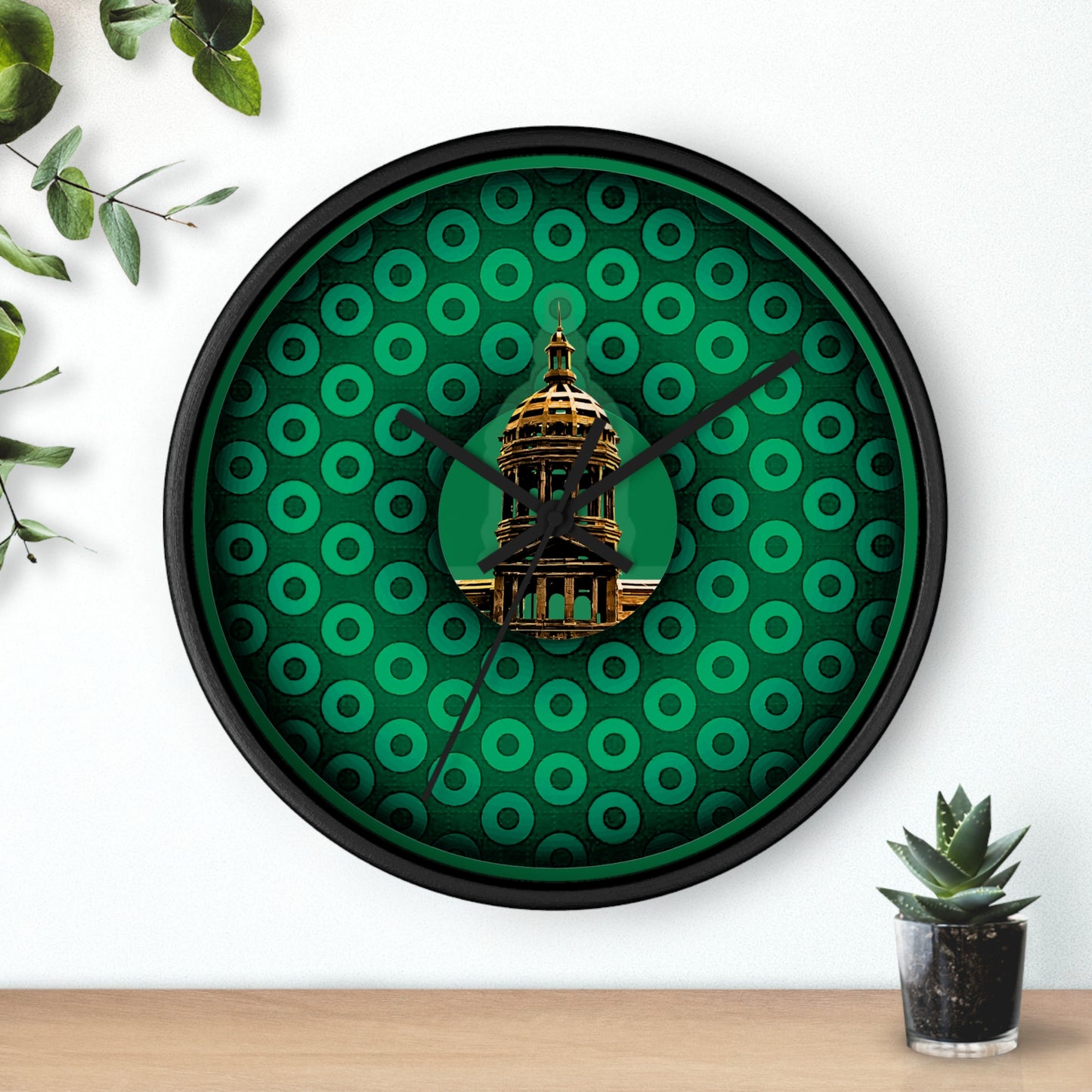 Lumpy Wall Clock - "Save the Mondegreen City Hall Clock Tower" - green/green paradoxical donut w/green background
