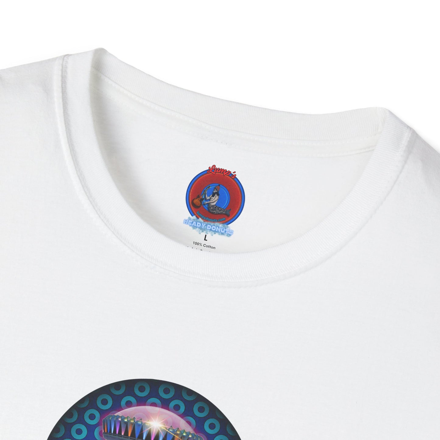 Classic Donut Tee - Unisex Soft-Style - "Donuts now Served on the Mothership" - series 1.0  - variant 3  - blue/light blue donut
