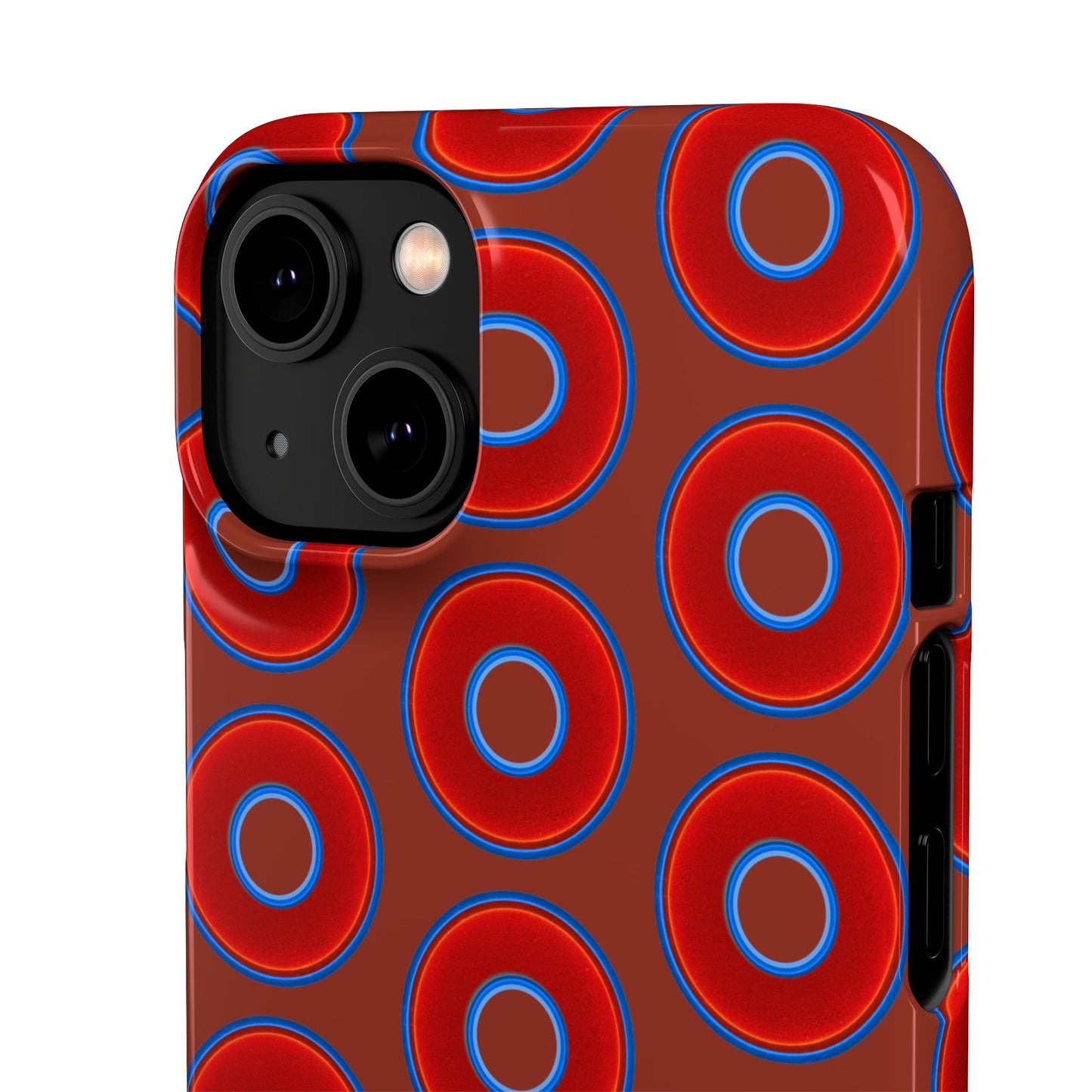 Lumpy Donut Snap Case - red vivid donut print w/burnt umber background