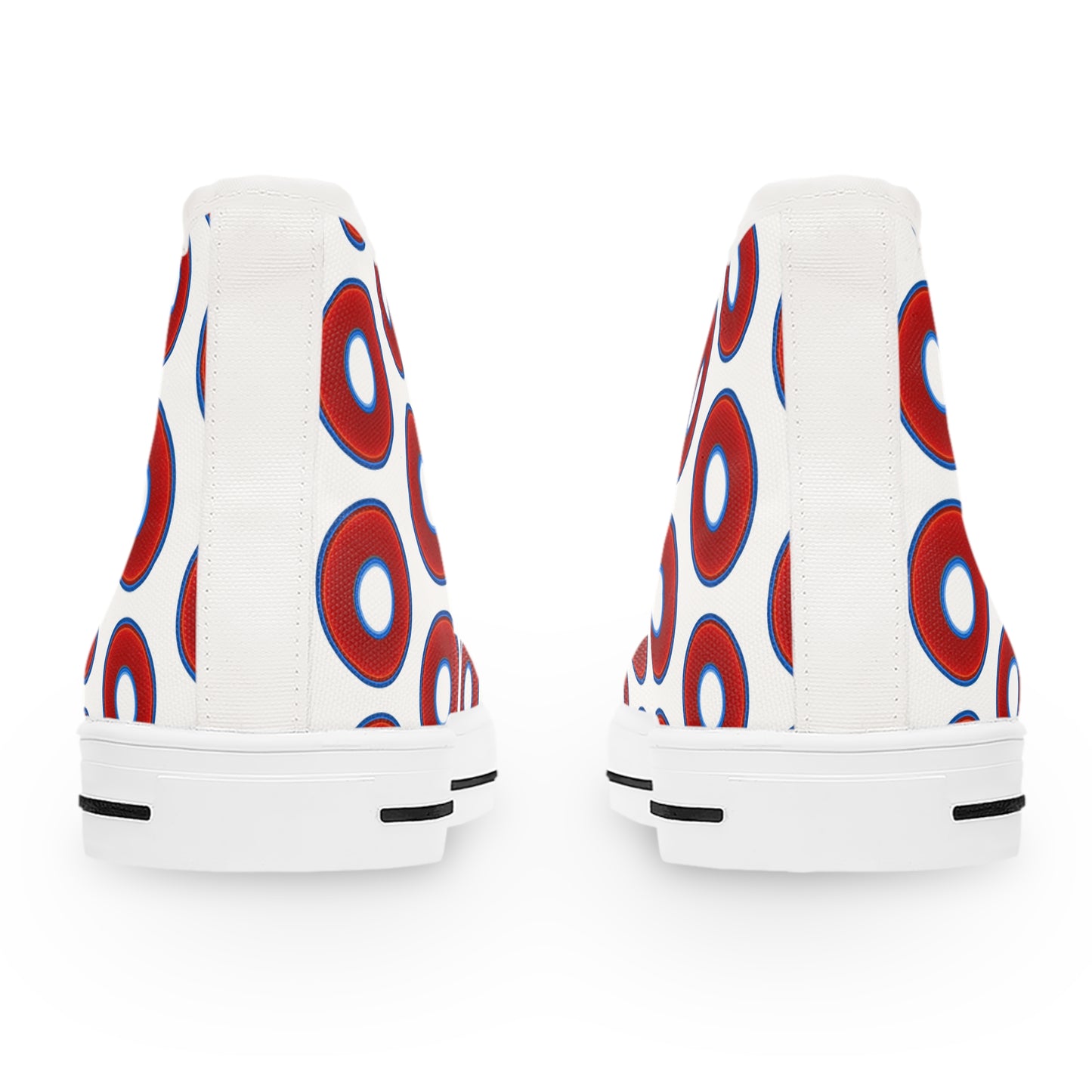 Women's High Top Chuck Taylors - large vivid red donut print w/white background