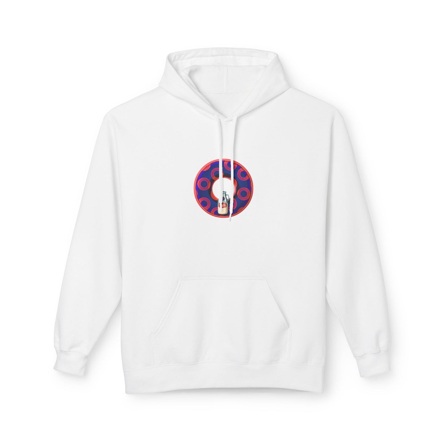 Fleece Harry Hoodies [Midweight Soft-style] - "Wooked Cream Dairy - YEMSG Donut" - electric blue/red rustic paradox donut - variant 2