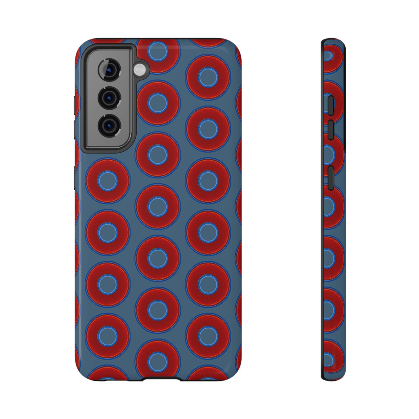 Impact-Resistant Lumpy Donut Case - red vivid donut print w/steel blue background