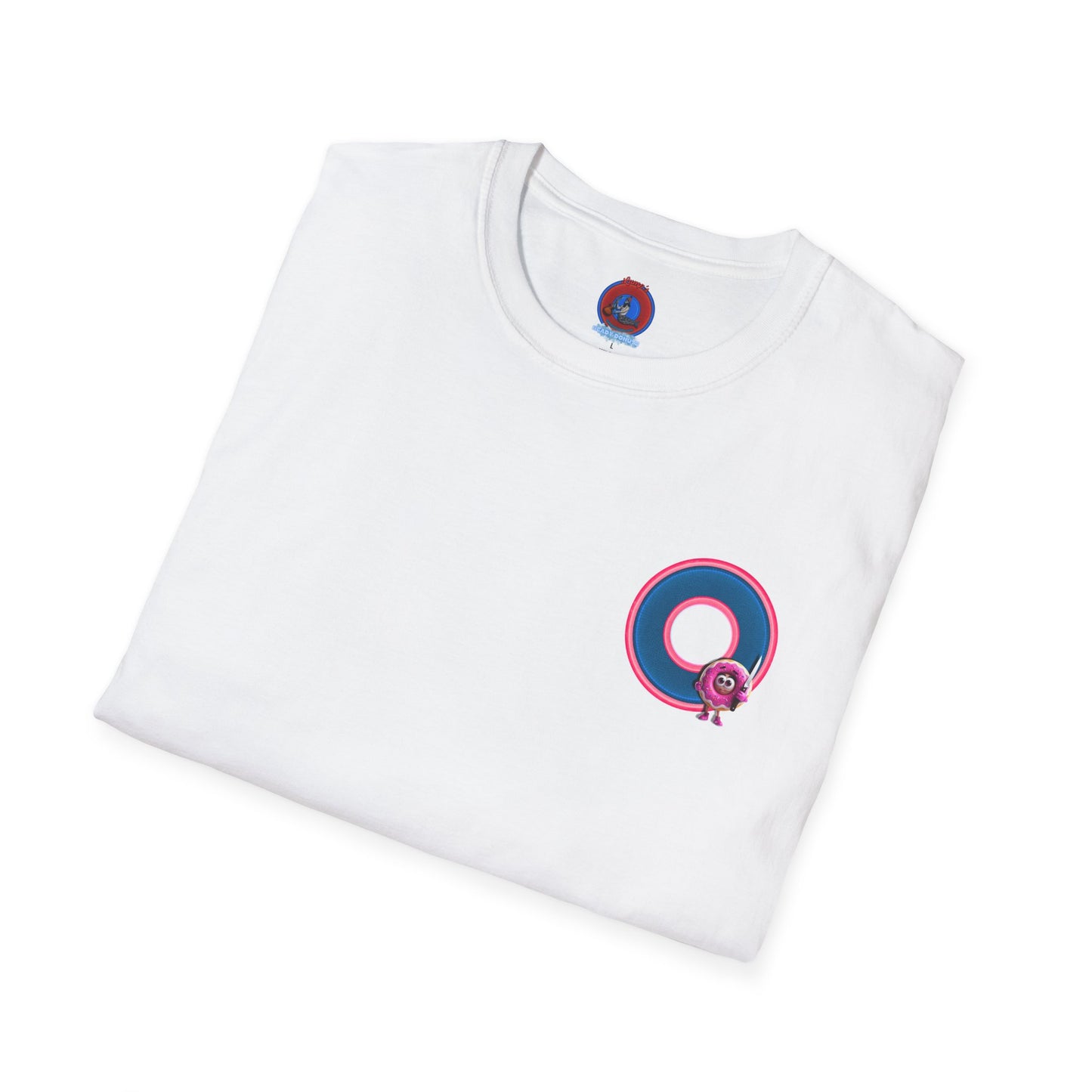 Classic Donut Tee - Unisex Soft-Style - "My Friend the Donut " - series 1.0  - variant 2 - blue/pink donut