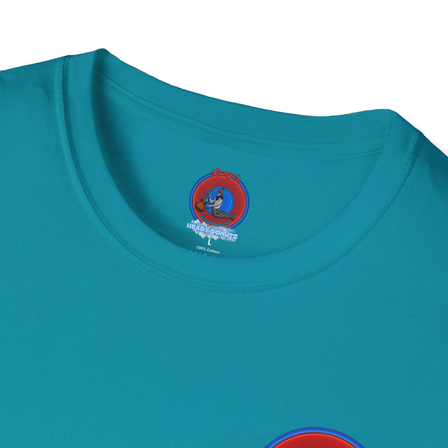 Classic Donut Tee - Unisex Soft-Style - "Soul Donut - We Keep on Rollin' Dough" - vivid red planetary donut - variant 1 [*charitable print - 50% of profit to The Nature Conservatory]