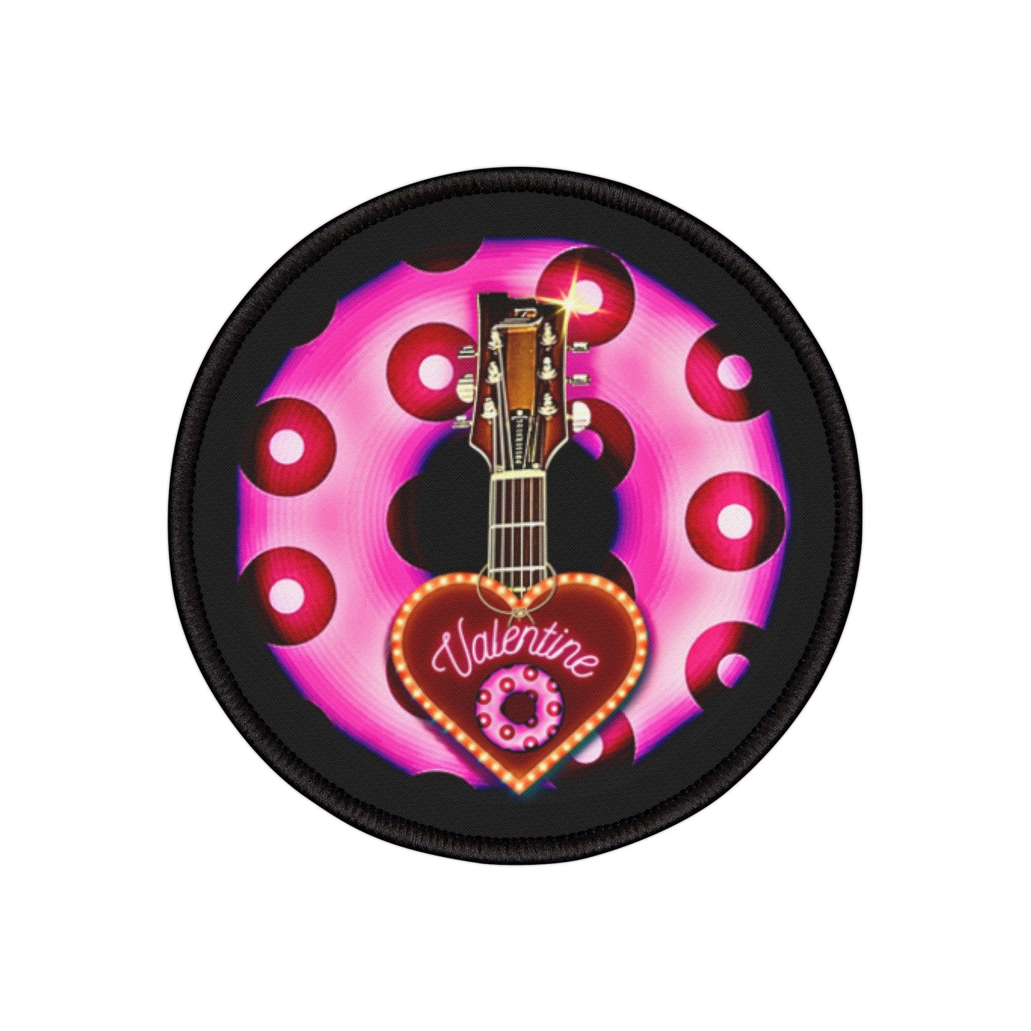 Iron-On Donut Patch - "Would You Be My Donut?" - magenta/red blimpy paradoxical donut - variant 2