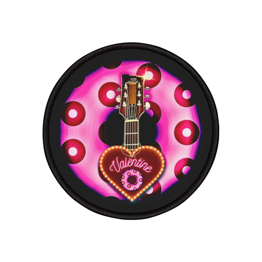 Iron-On Donut Patch - "Would You Be My Donut?" - magenta/red blimpy paradoxical donut - variant 2