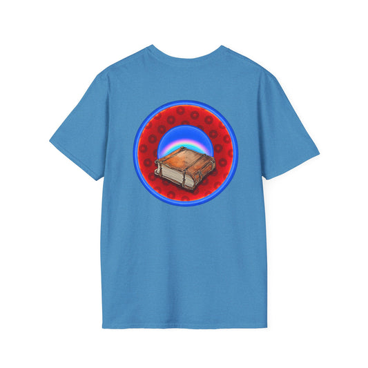 Classic Donut Tee - Unisex Soft-Style - "Read the F'ing Donut Book" - paradoxical widemouthed red/blue donut - variant 2
