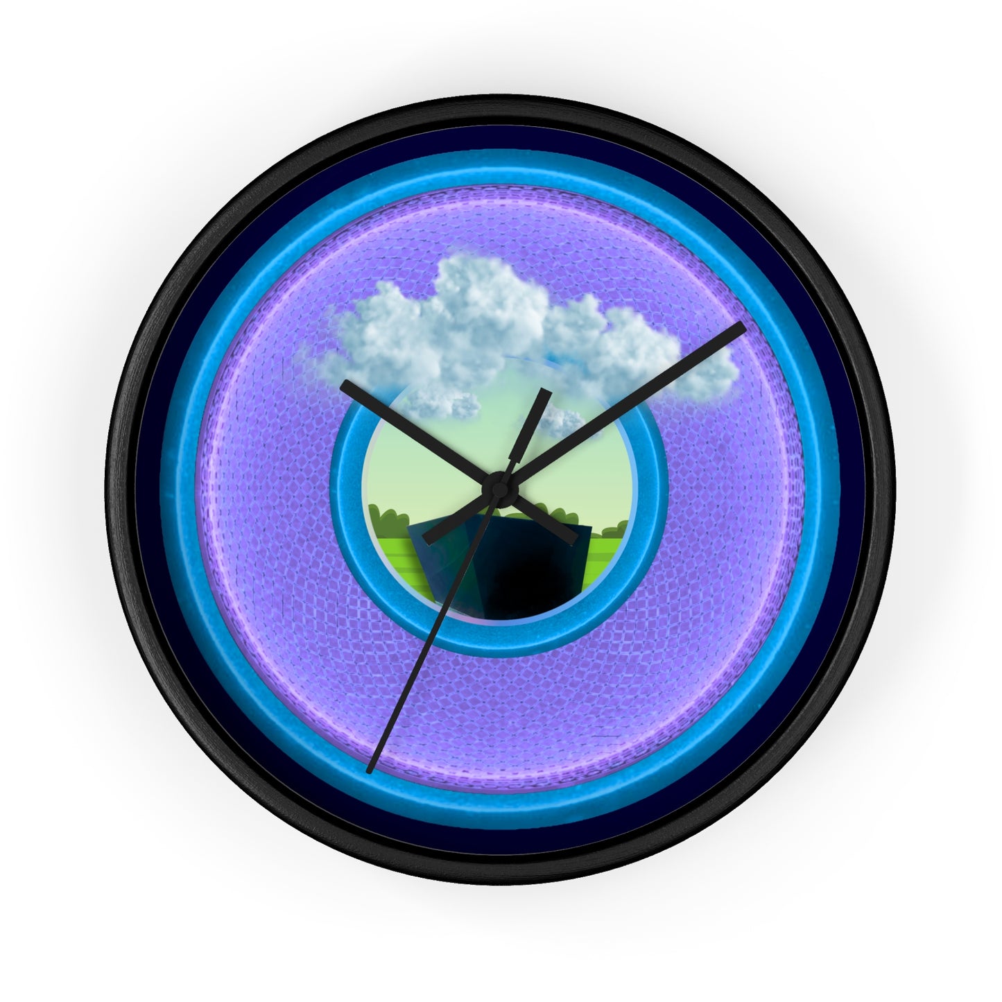 Lumpy Wall Clock - "Got Rhombus?" - variant 4 - light purple/light blue rustic donut w/midnight blue background
