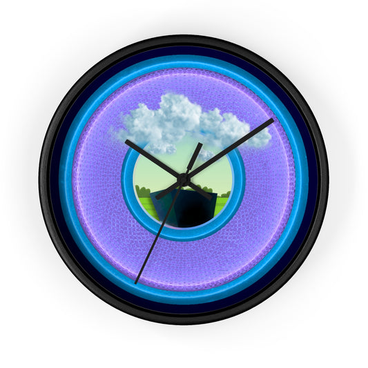 Lumpy Wall Clock - "Got Rhombus?" - variant 4 - light purple/light blue rustic donut w/midnight blue background