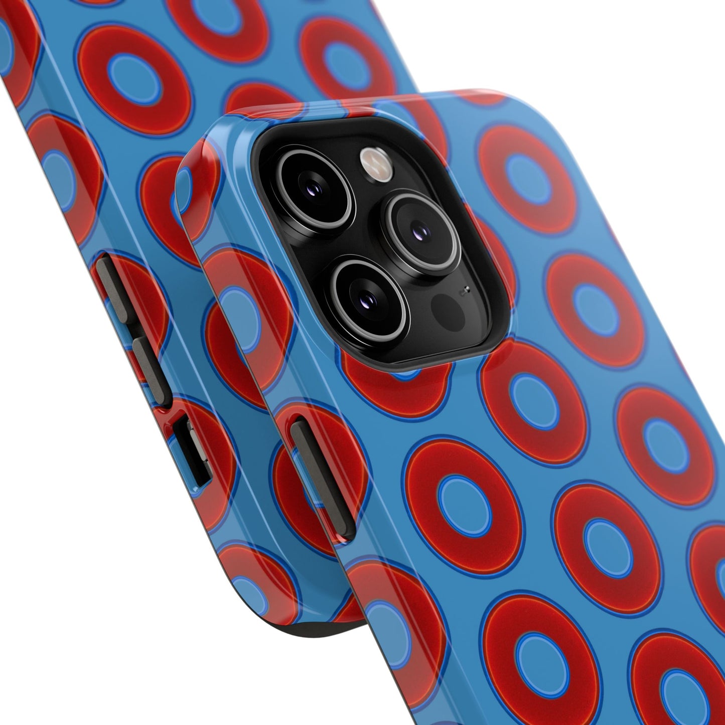 Impact-Resistant Lumpy Donut Case - red vivid donut print w/light steel blue background