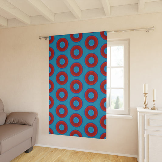 Lump's Heady Curtain w/Donuts - vivid red donut print - w/aquamarine blue background - [*1 Piece / 50" x 84"]