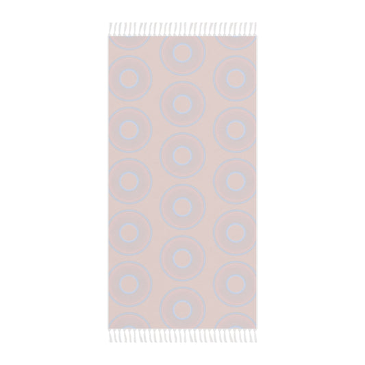 Oversized Lumpy Beach Towel - vivid red donuts w/dark orange background