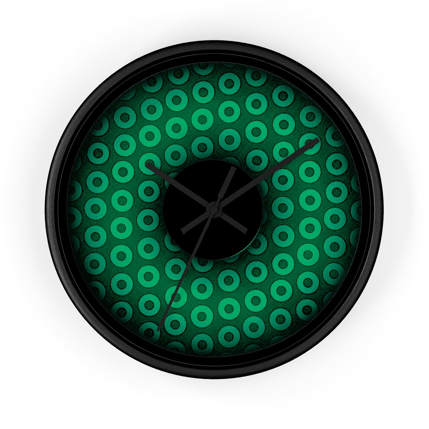 Lumpy Wall Clock - "Plain Paradoxical Donut" - variant 1 - green/light green donut w/black background