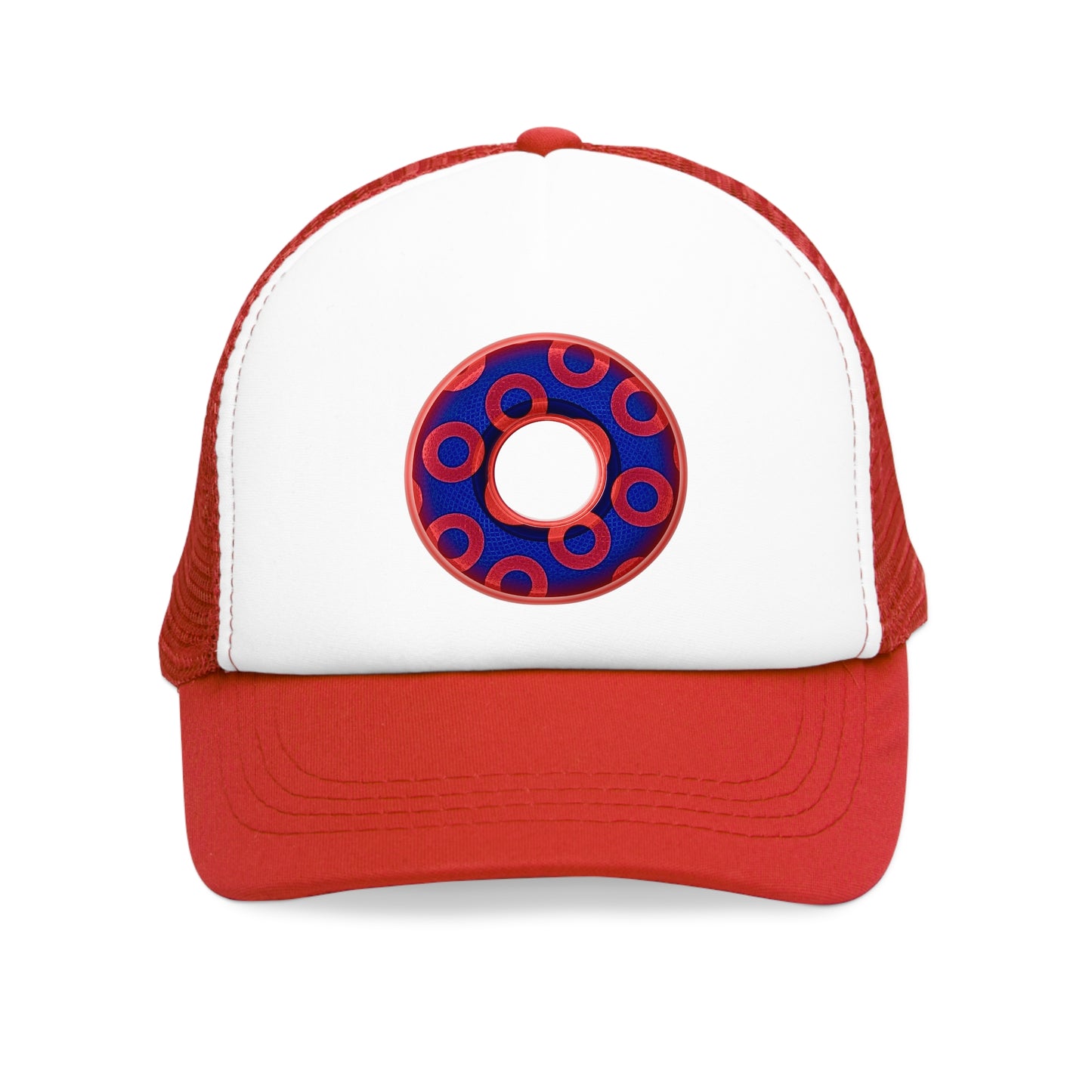 Lumpy Trucker Hat - "Paradoxical Donut - variant 2 - large donut print " blue & red