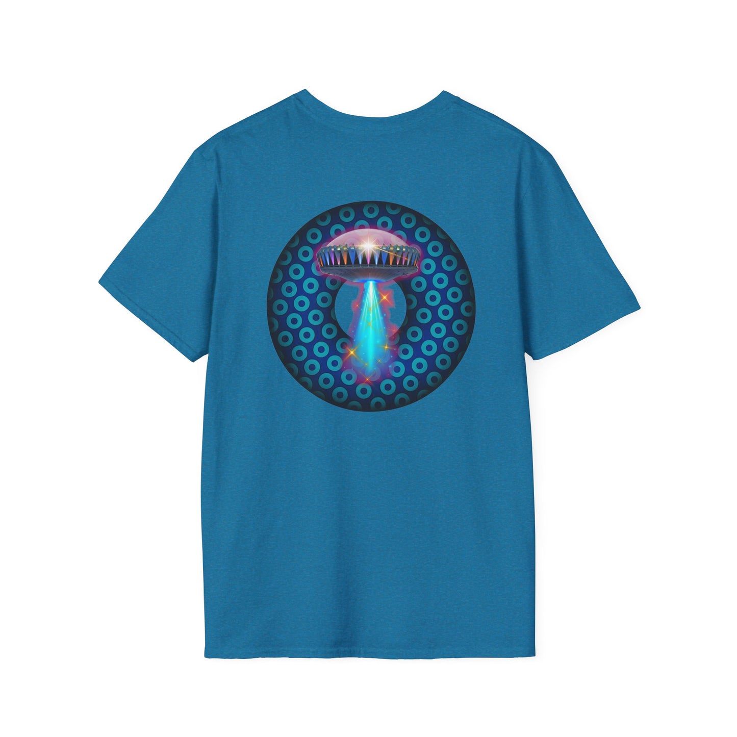 Classic Donut Tee - Unisex Soft-Style - "Donuts now Served on the Mothership" - series 1.0  - variant 3  - blue/light blue donut