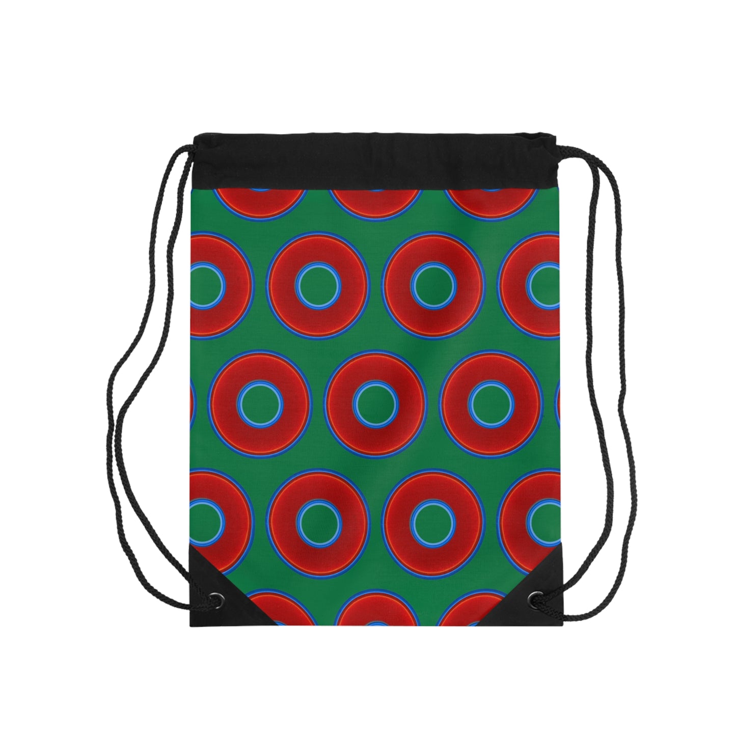 Lumpy Donut Drawstring Bag - red vivid donuts print w/green background