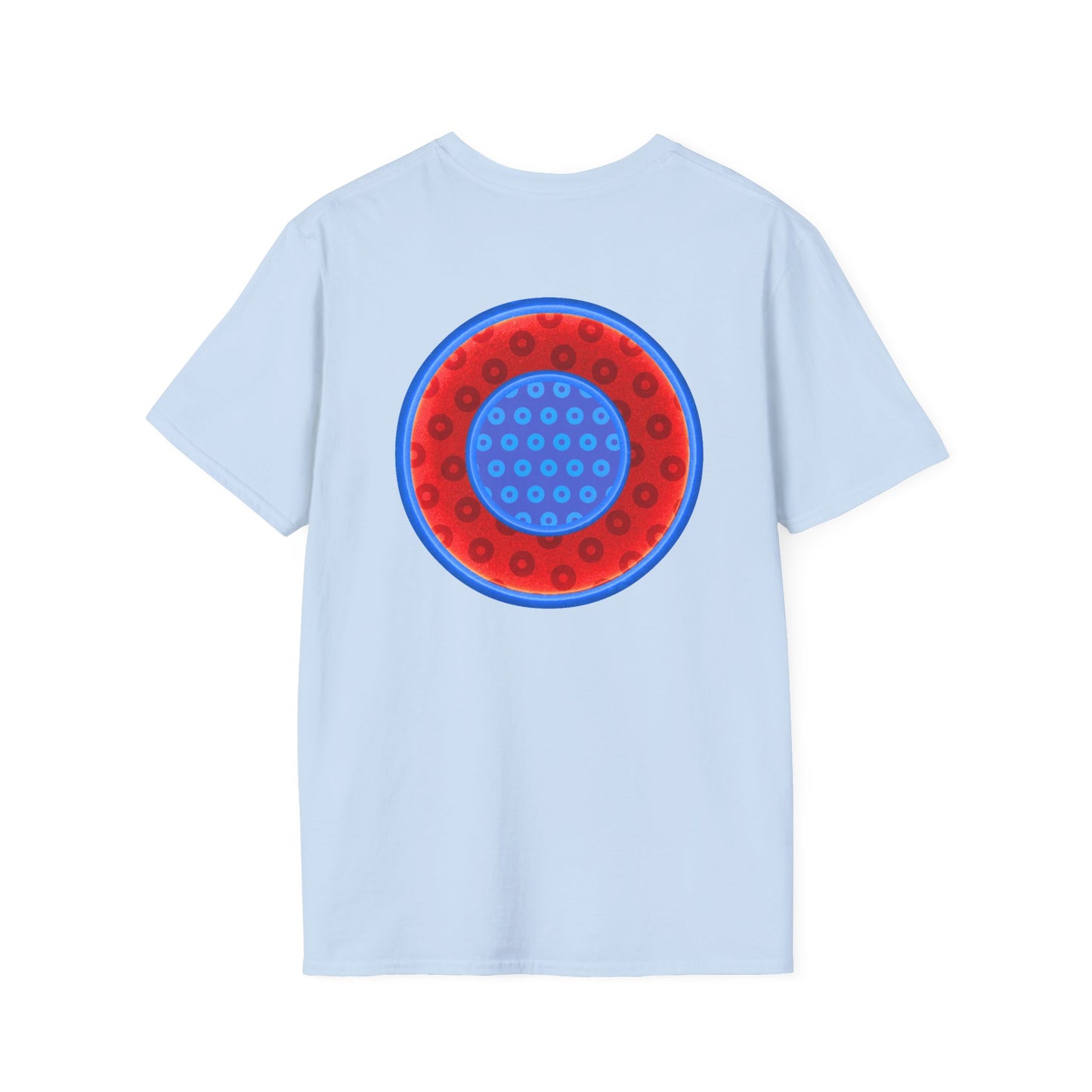 Classic Donut Tee - Unisex Soft-Style - "All You Can Eat Donut Platter" - red/blue paradoxical donuts