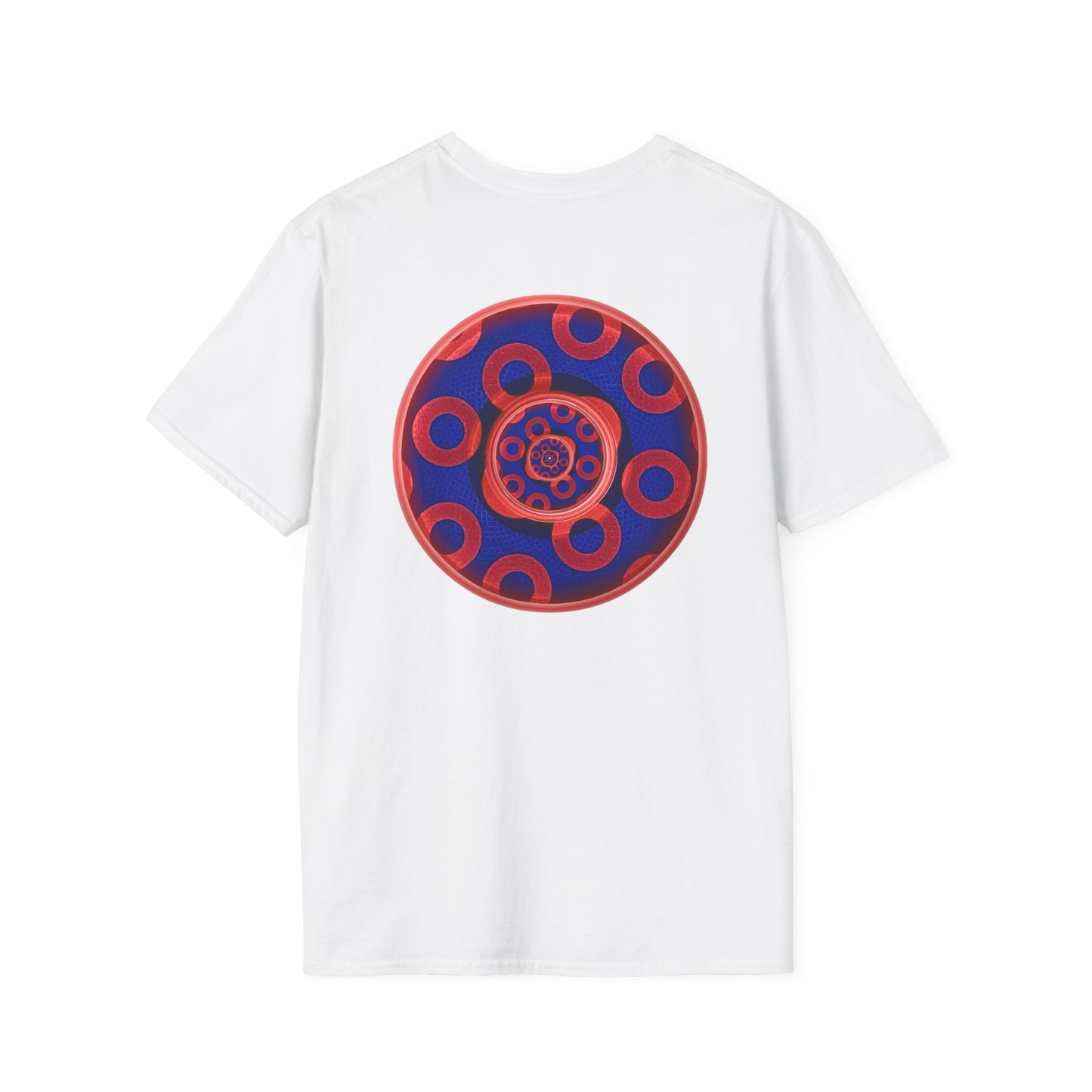 Classic Donut Tee - Unisex Soft-Style - "Kaleidoscope Abyss of Donut" - paradoxical print - variant 2 - series 1.0 - donut vortex - red/blue