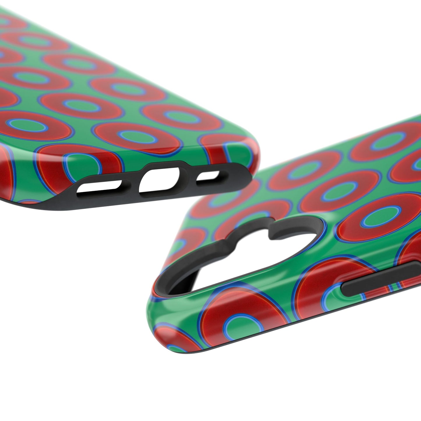 Magnetic Tough Donut Case - red vivid donut print w/jade green background