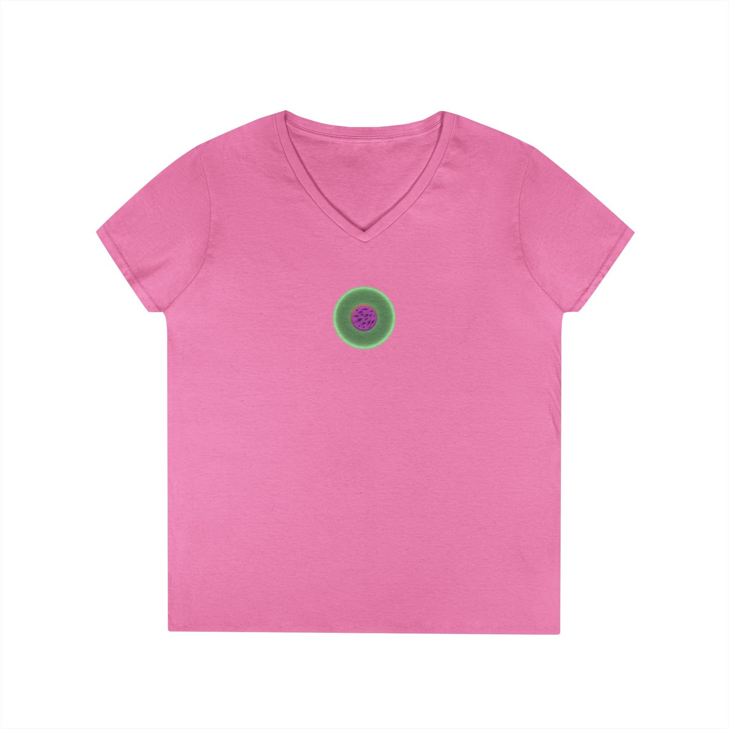 Women's Donut V-Neck Tee - "If I'm Swimming By" - variant 3 - light green/magenta phatty donut w/