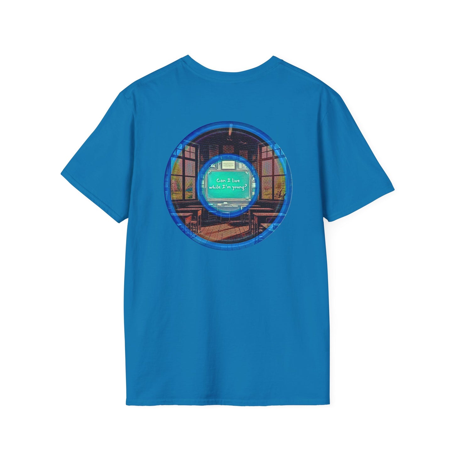 Classic Donut Tee - Unisex Soft-Style - "The Torturous Chalk Dust Donut  " - blue/red picture donut
