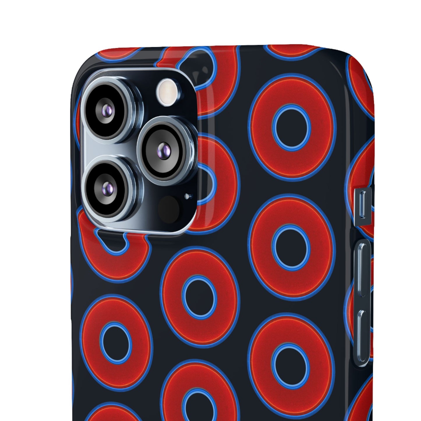 Lumpy Donut Snap Case - red vivid donut print w/blue charcoal background