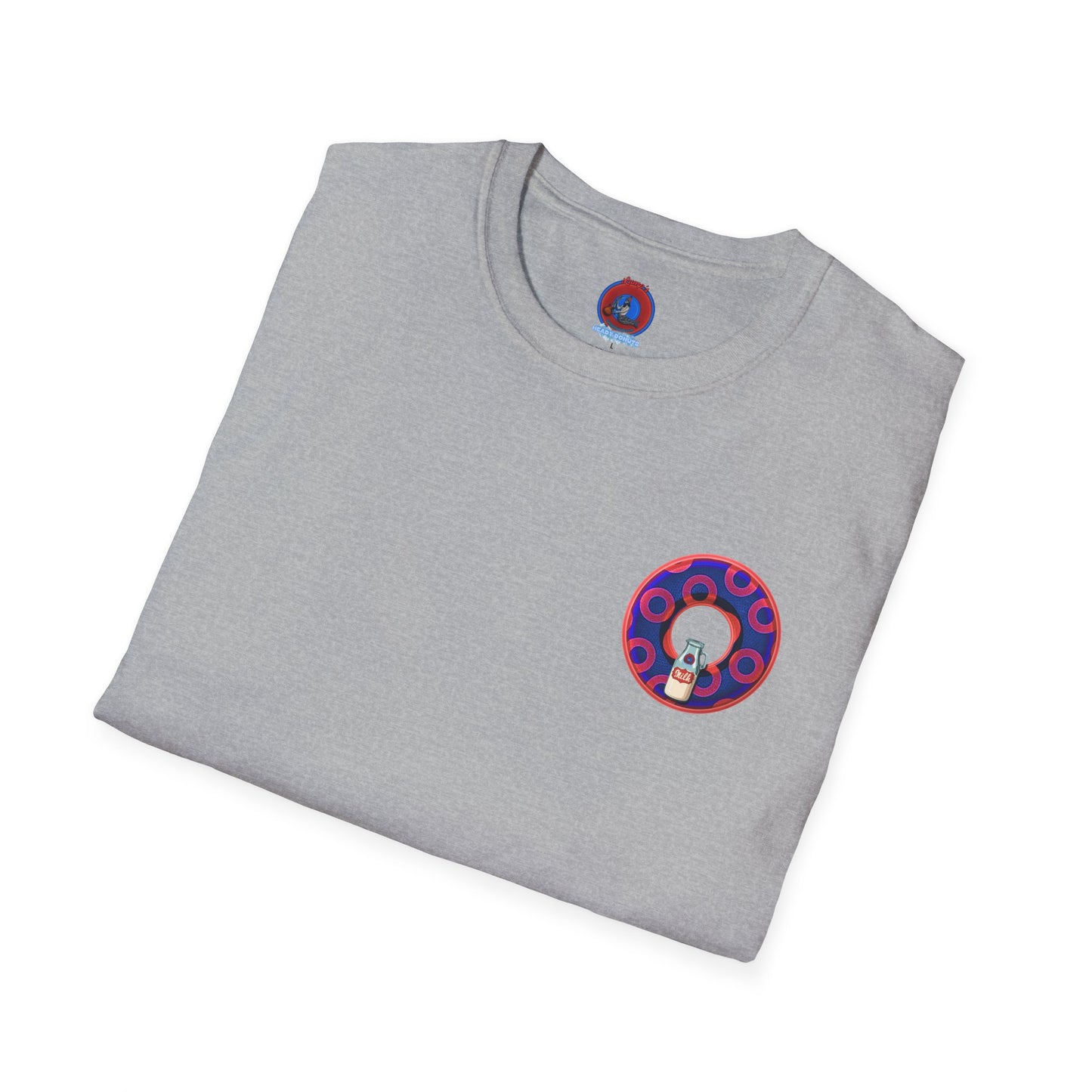 Classic Donut Tee - Unisex Soft-Style - "Wooked Cream - YEMSG Donut " - dark electric blue/red rustic paradox donut - variant 2