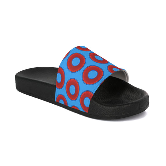 Men's Lumpy Sandals - slip-ons - red vivid donuts w/sky royal blue background