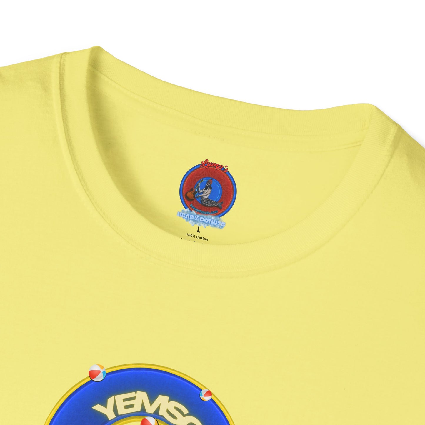 Donut Tee - Unisex Soft-Style - "The Donut's Secret Ingredient? MSG" - vivid blue/yellow donut - variant 2